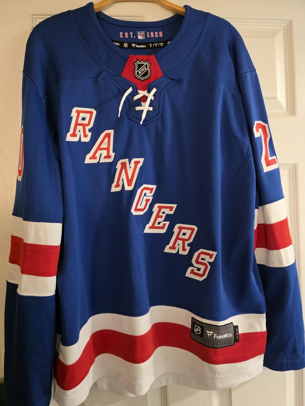 New York Rangers Fanatics Blue, Red and White Hockey Jersey Patch Detail
